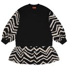 Girls Black & Ivory Logo Zig Zag Dress, 1, hi-res