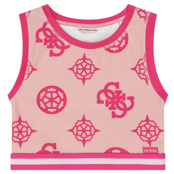 Girls Beige & Pink Logo Top