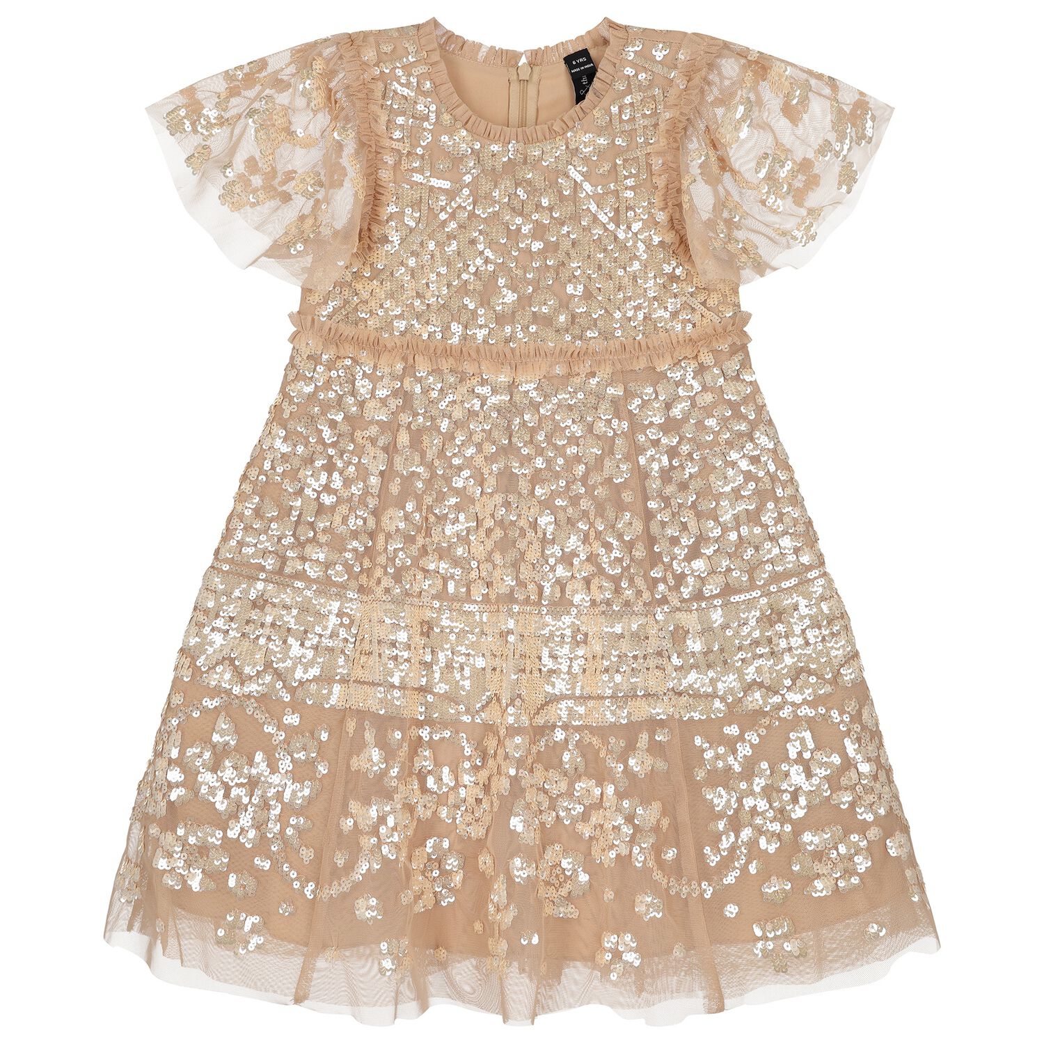 Girls Gold Sequin & Tulle Dress, 1, hi-res image number null