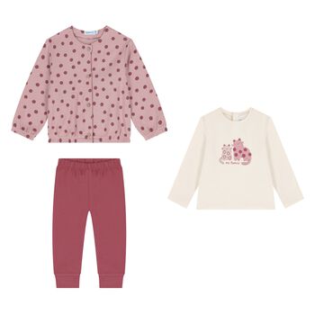 Younger Girls Ivory & Pink Cat 3 Piece Leggings Set