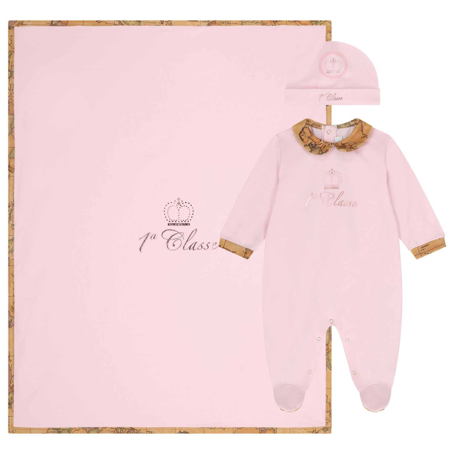 Baby Girls Pink & Beige Geo Map Babygrow Gift Set, 2, hi-res