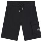 Boys Black Logo Shorts, 1, hi-res