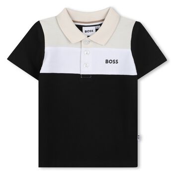 Younger Boys Black & Beige Logo Polo Shirt