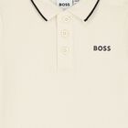Younger Boys Beige Logo Polo Shirt, 1, hi-res