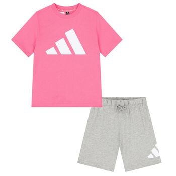 Girls Pink & Grey Logo Shorts Set