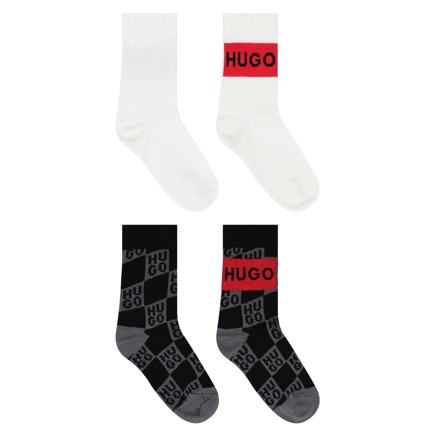 Boys White & Black Logo Socks ( 2-Pack ), 1, hi-res image number null