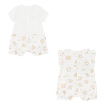 Baby Girls Ivory & Beige Rompers ( 2-Pack )
