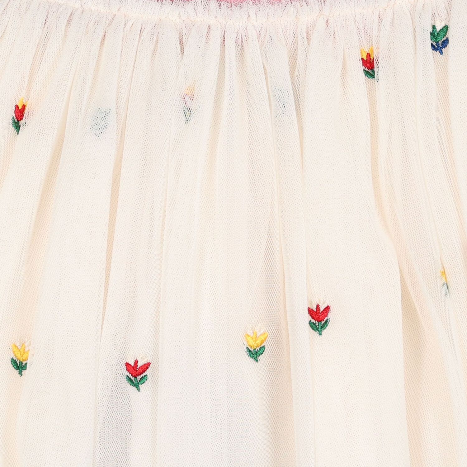 Girls Ivory & Pink Floral Tulle Skirt, 1, hi-res