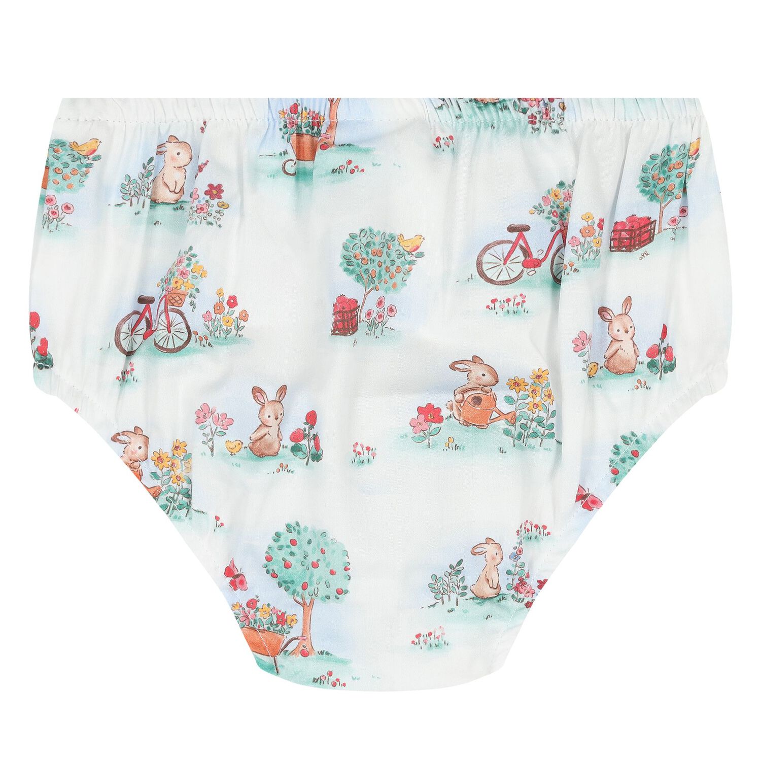 Baby Girls White & Green Rabbit Dress Set, 1, hi-res