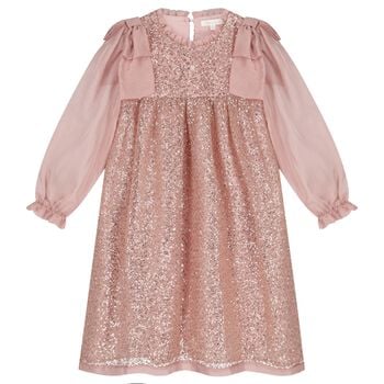 Girls Pink Embellished Sequin Dress
