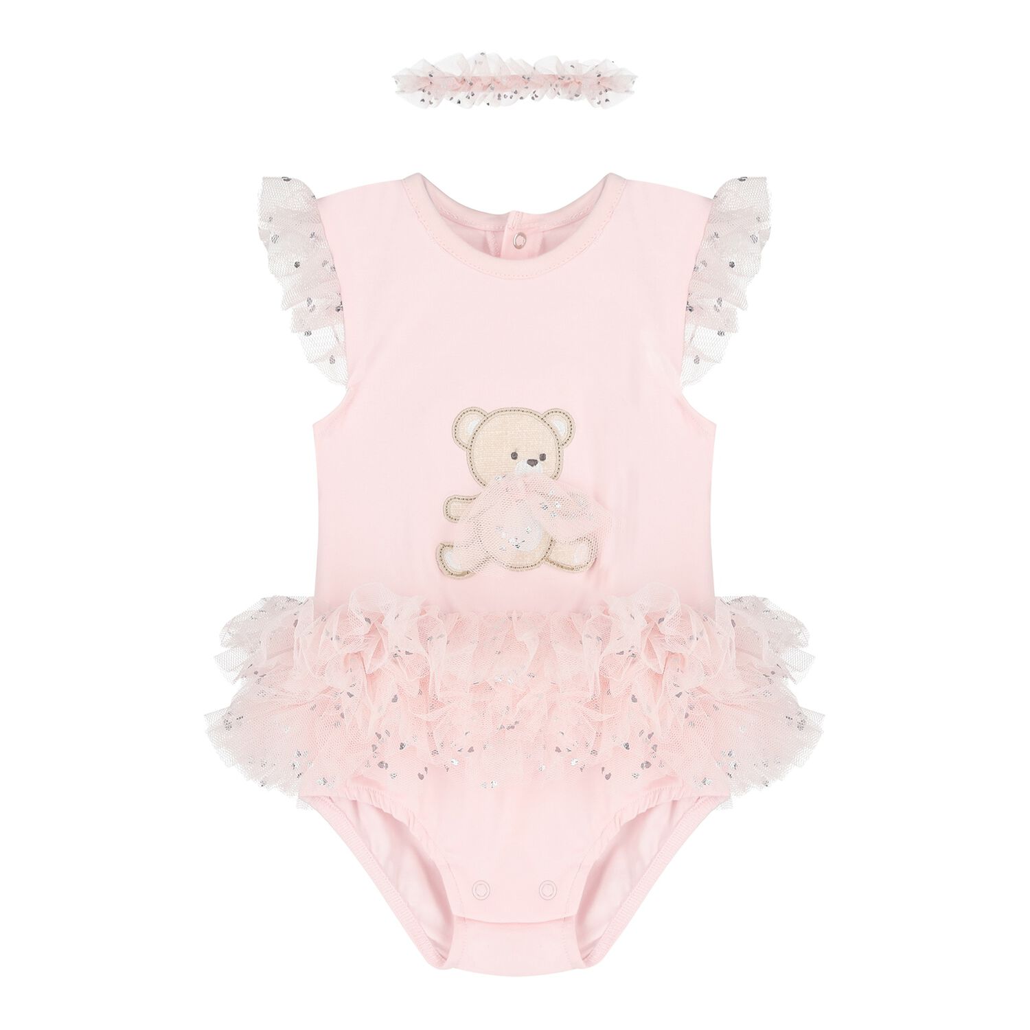 Baby Girls Pink Teddy Bear Bodysuit Dress Set, 2, hi-res