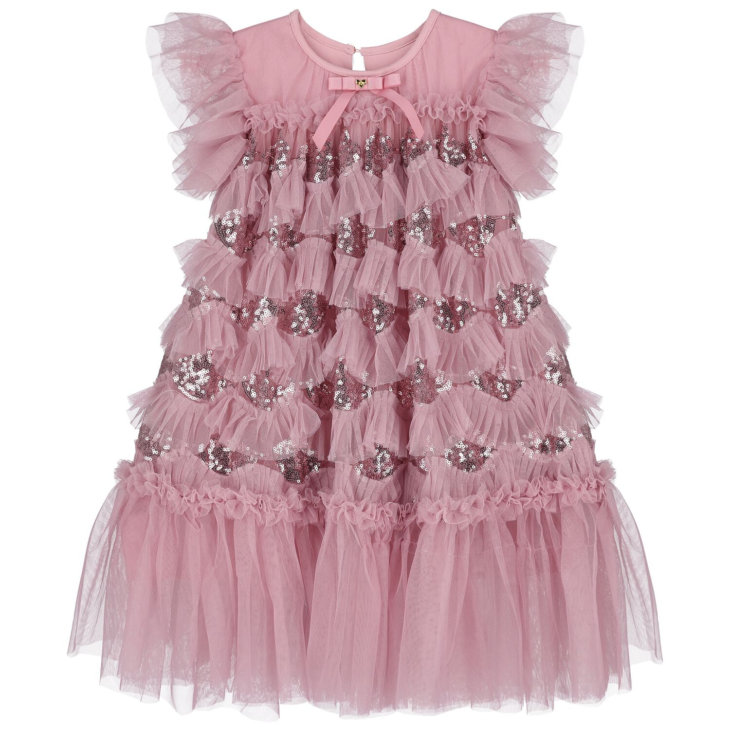 Girls Pink Sequin Tulle Dress, 2, hi-res