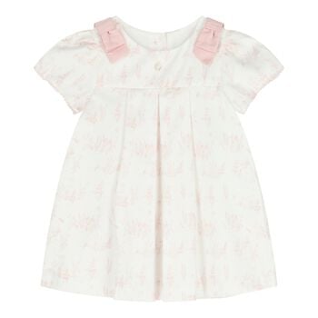 Baby Girls White & Pink Toile De Jouy Dress 