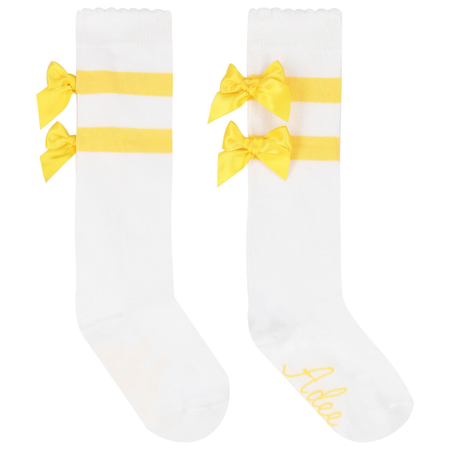 Girls White Cotton Socks With Yellow Bows, 1, hi-res image number null