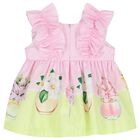 Baby Gilrs Pink & Green Ruffled Floral Dress Set, 1, hi-res