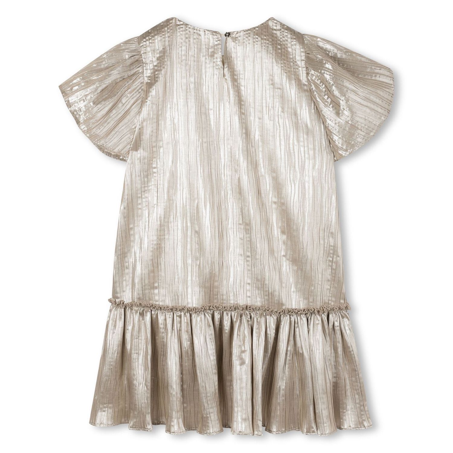 Girls Metallic Gold Pleated Dress , 1, hi-res