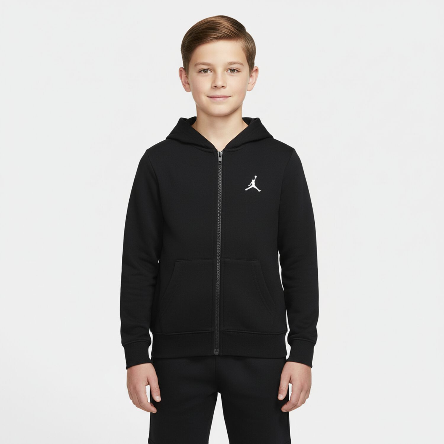 Black Jordan Logo Hooded Zip Up Top, 1, hi-res