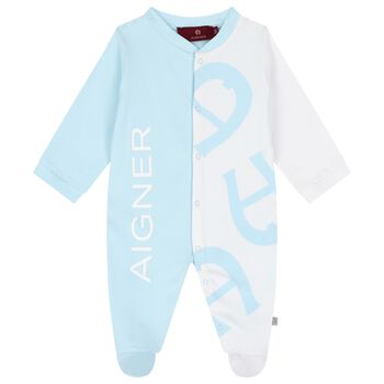 Baby Boys Blue & White Logo Babygrow