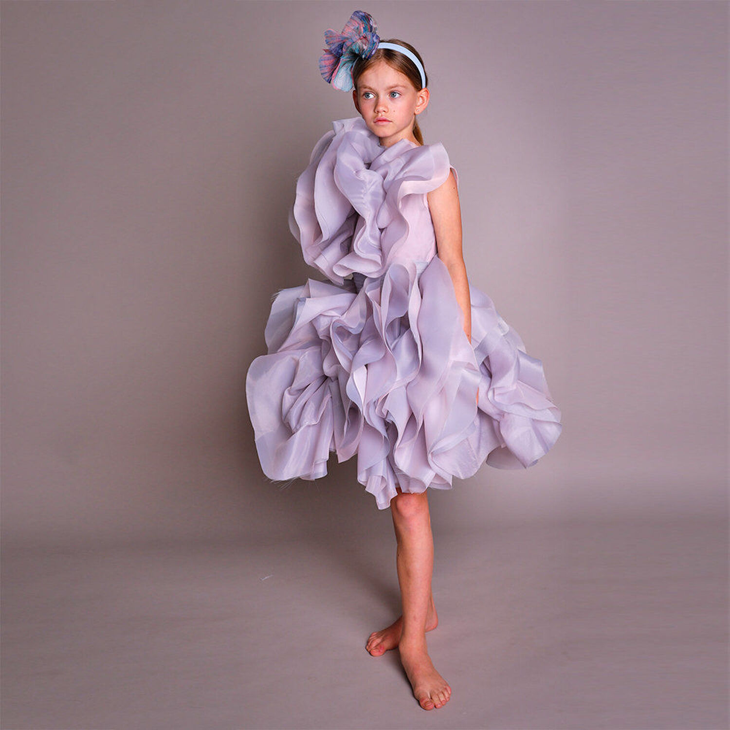 Girls Purple Flower Organza Dress, 1, hi-res image number null
