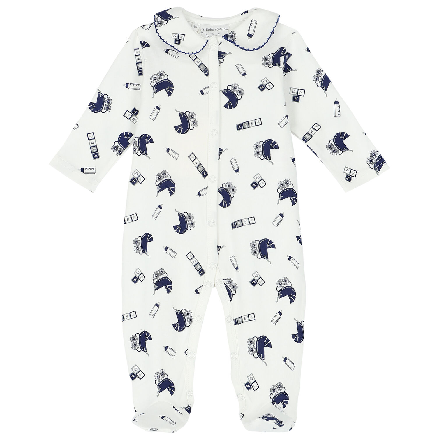 Ivory & Navy Pram Babygrow, 1, hi-res