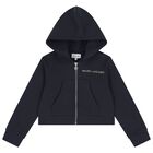 Girls Navy Blue Logo Hooded Zip Up Top, 1, hi-res