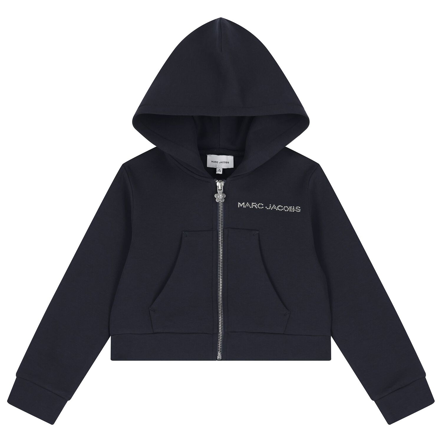 Girls Navy Blue Logo Hooded Zip Up Top, 1, hi-res
