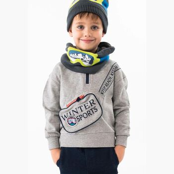 Boys Grey Bag Hooded Top