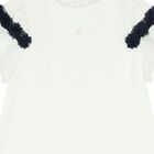 Girls Ivory & Navy Blue Flower Crepe Dress, 1, hi-res