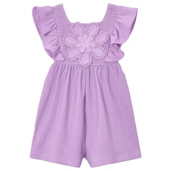 Girls Purple Crochet Flower Playsuit