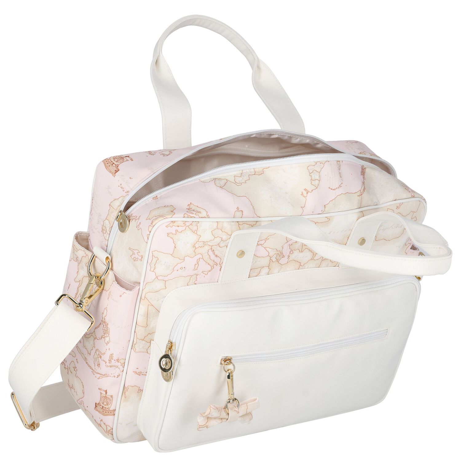 Baby Girls White & Pink Geo Map Changing Bag, 1, hi-res