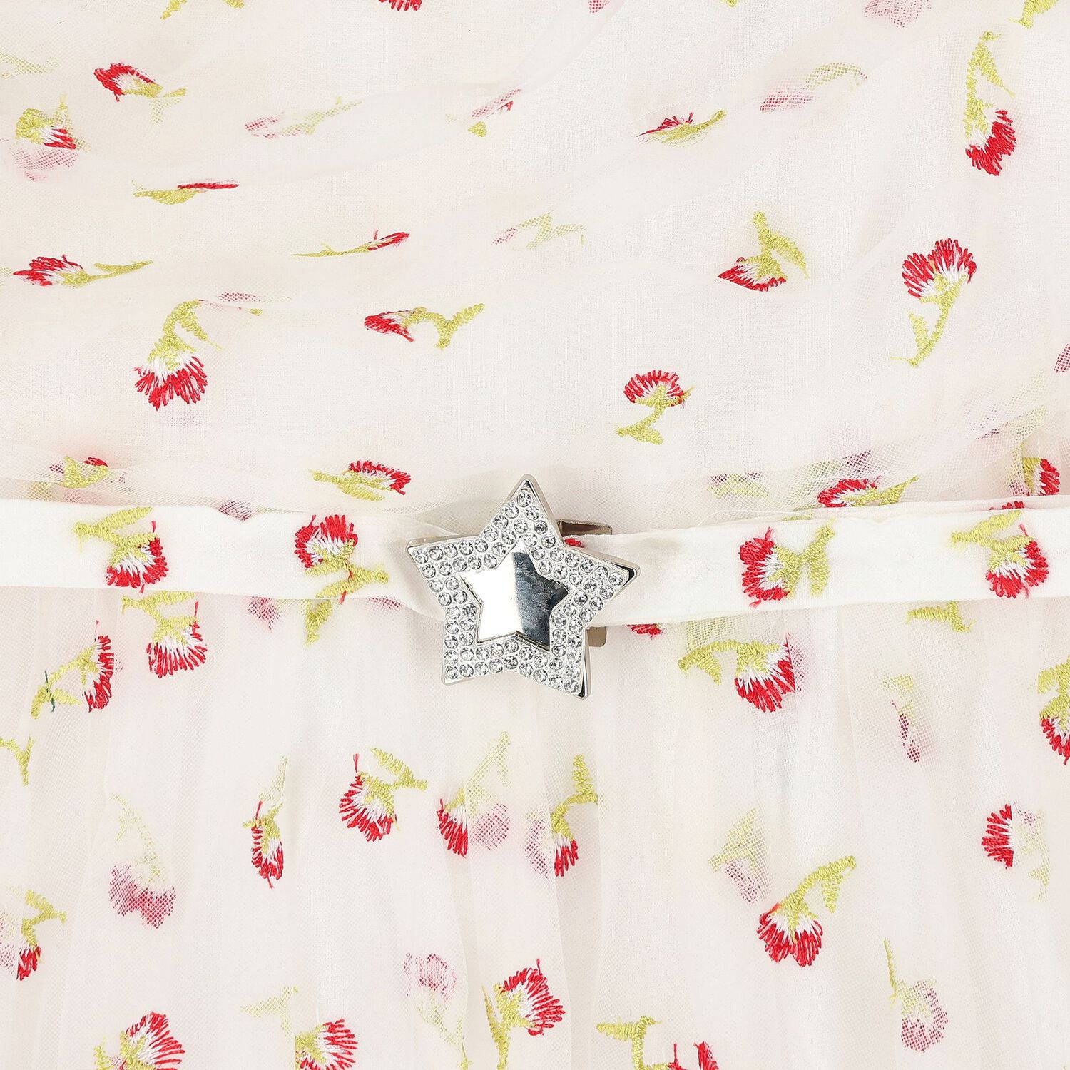 Girls White Floral Tulle Dress, 1, hi-res