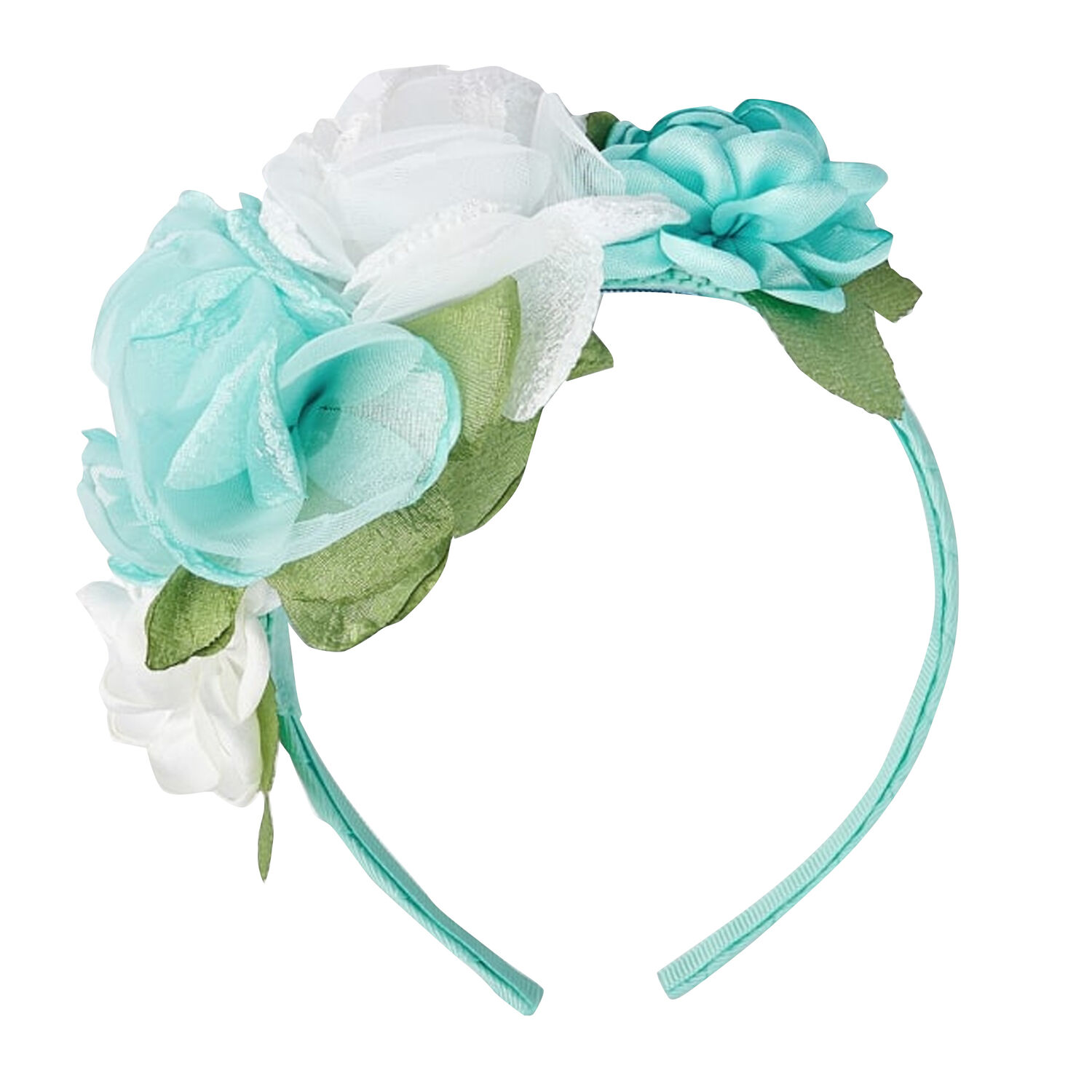 Girls Turquoise Flower Headband, 3, hi-res