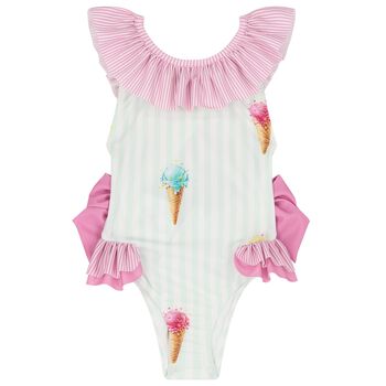 Girls Pink & Green Ice Cream Swimsuit