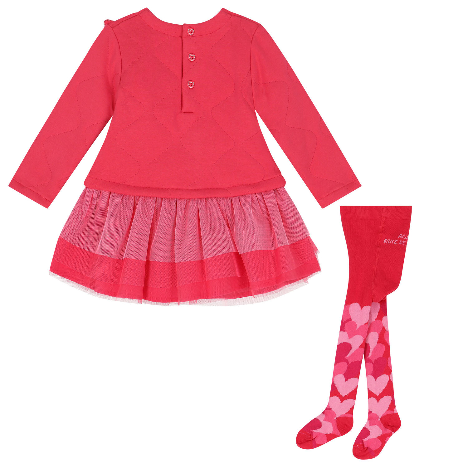 Girls Pink Tulle Hearts Dress Set, 1, hi-res