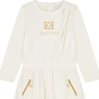 Girls Ivory & Gold Logo Dress, 1, hi-res