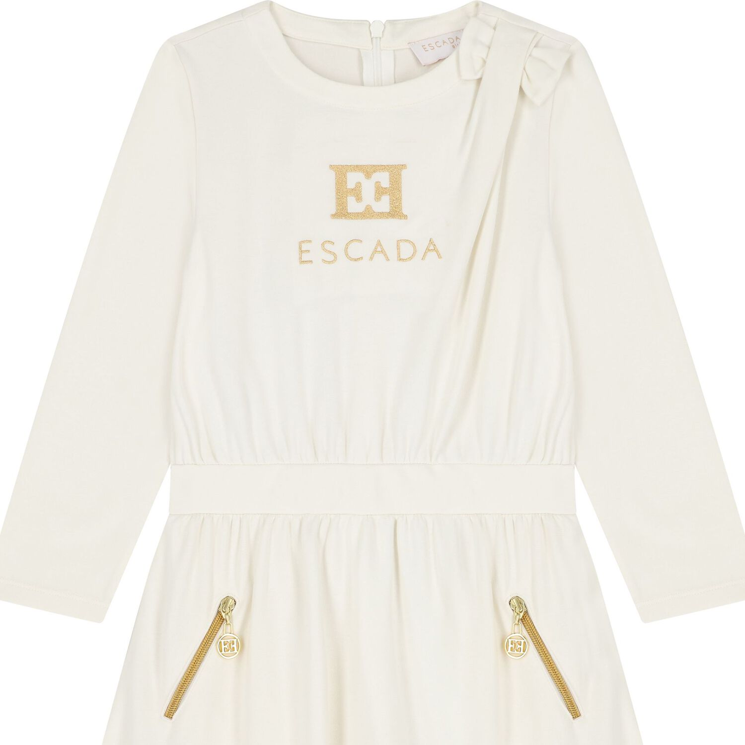 Girls Ivory & Gold Logo Dress, 1, hi-res
