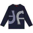 Boys Navy Blue Logo Long Sleeve Top, 1, hi-res
