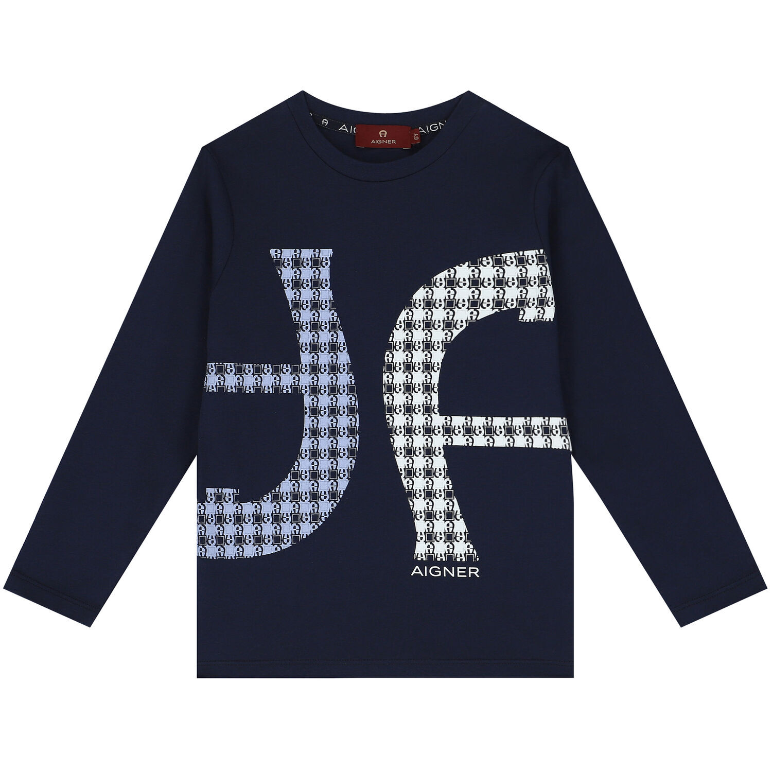 Boys Navy Blue Logo Long Sleeve Top, 1, hi-res