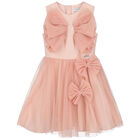 Girls Pink Tulle Bow Dress, 2, hi-res