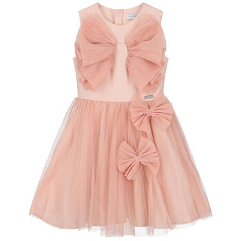 Girls Pink Tulle Bow Dress