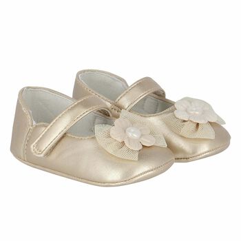 Baby Girls Gold Flower Pre Walker Shoes