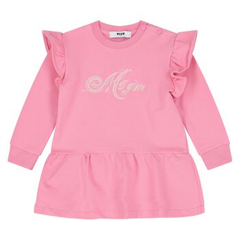 Younger Girls Pink Logo Ruffled Dress
