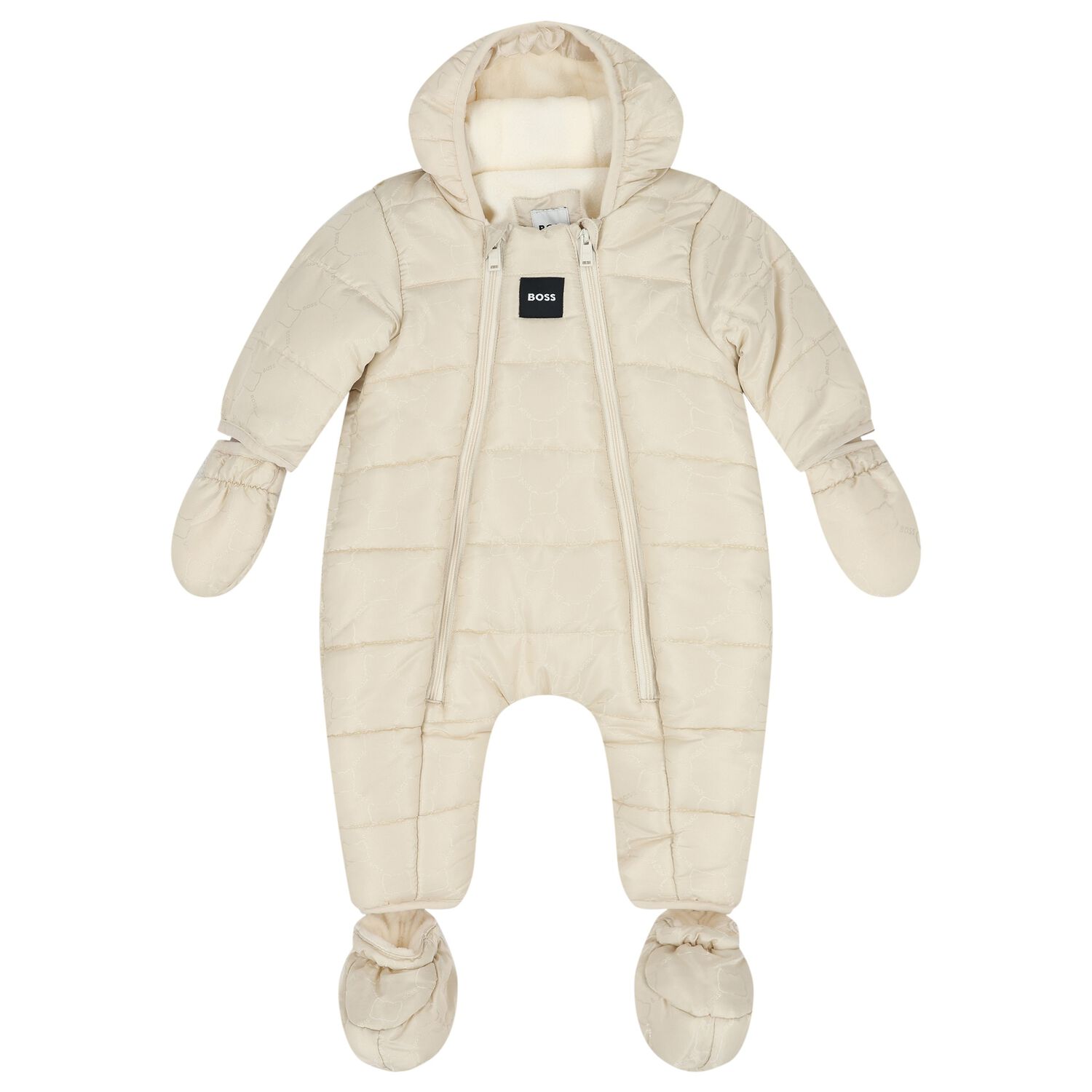 Baby Boys Beige Padded Snowsuit, 1, hi-res
