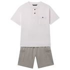 Boys Ivory & Beige Shorts Set, 1, hi-res