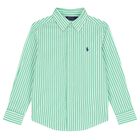 Boys White & Green Striped Logo Shirt, 1, hi-res