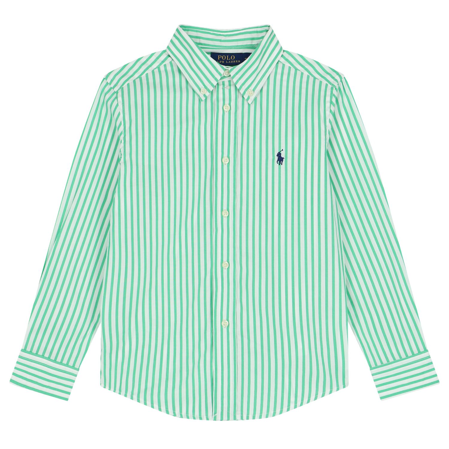 Boys White & Green Striped Logo Shirt, 1, hi-res