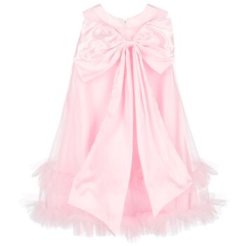 Girls Pink Satin & Tulle Bow Dress