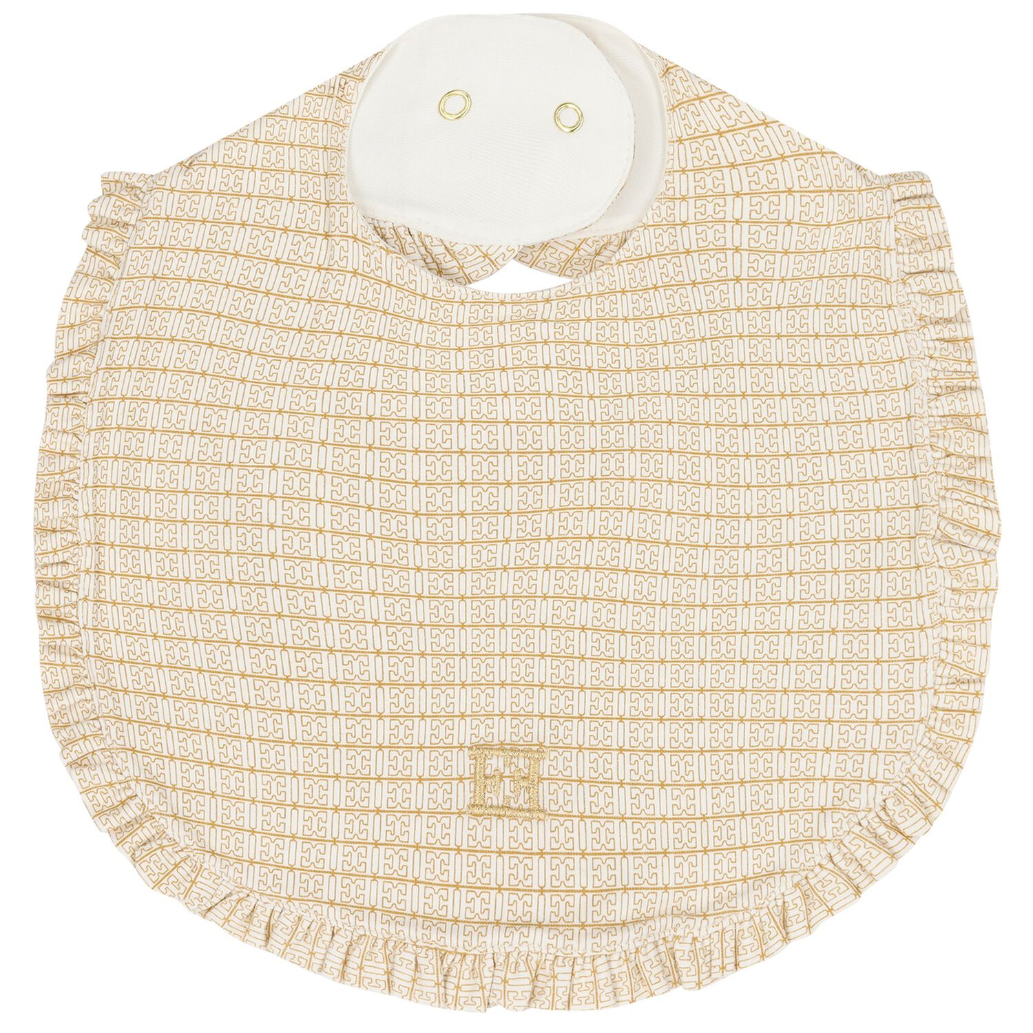 Baby Girls Ivory & Gold Ruffled Bib, 1, hi-res