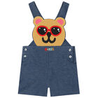White & Blue Teddy Bear Dungaree Set, 1, hi-res