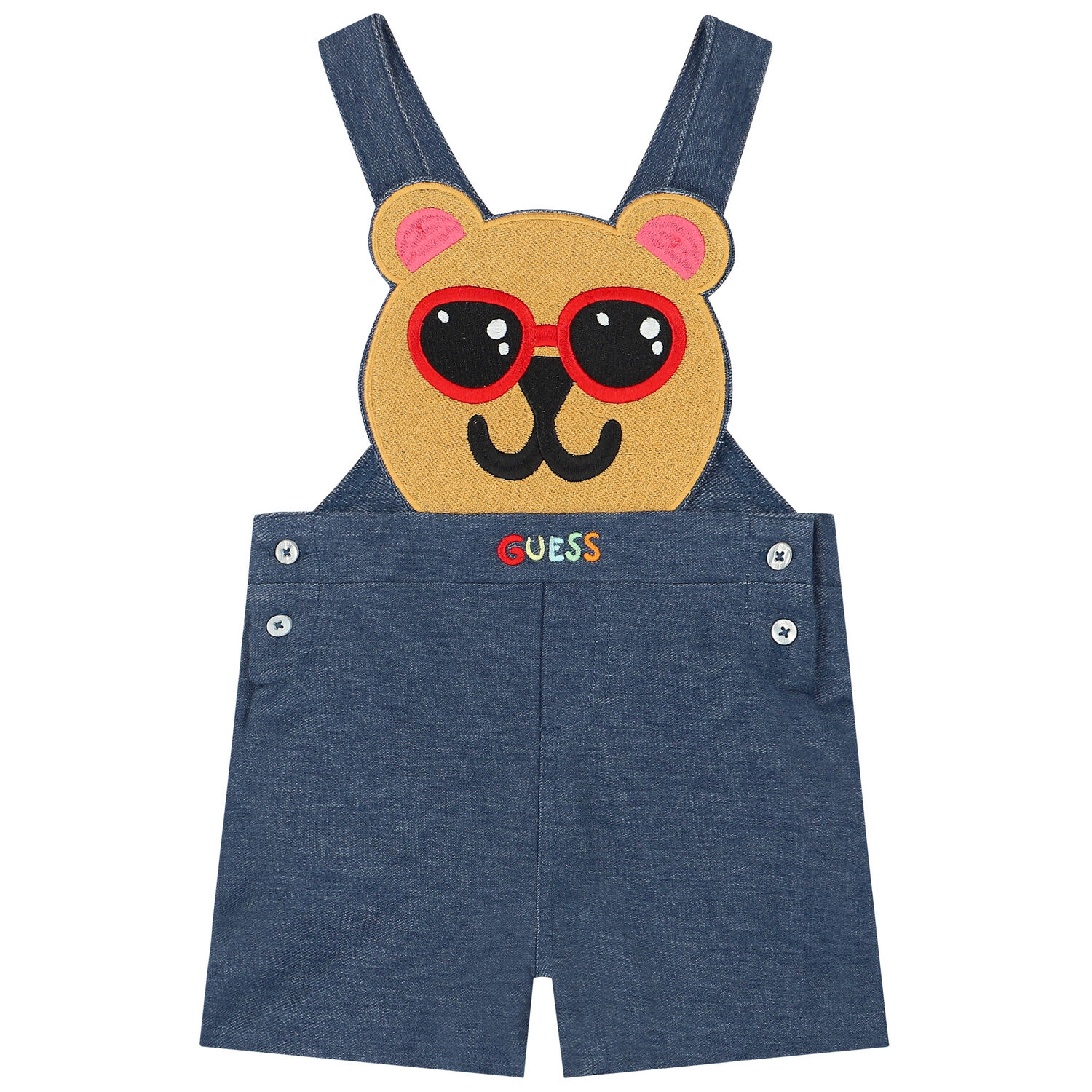 White & Blue Teddy Bear Dungaree Set, 1, hi-res